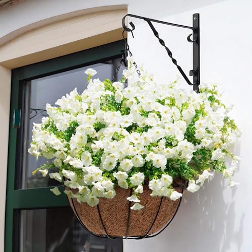 Artificial Fake Flowers For Outdoor Outside Decoration,16 Bundles UV Resistant Faux Plastic White Flowers with Green Eucalyptus Stem Plants Bulk Look Real for Home Porch yard Patio Planters (White) - color: White