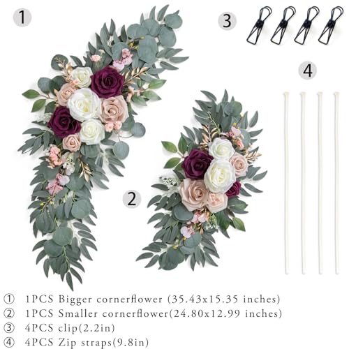 Ponatia Wedding Arch Flowers (Pack of 2), Artificial Burgundy & Nude & Ivory Wedding Flowers for Welcome Signs and Ceremony Reception - color: Burgundy & Nude & Ivory