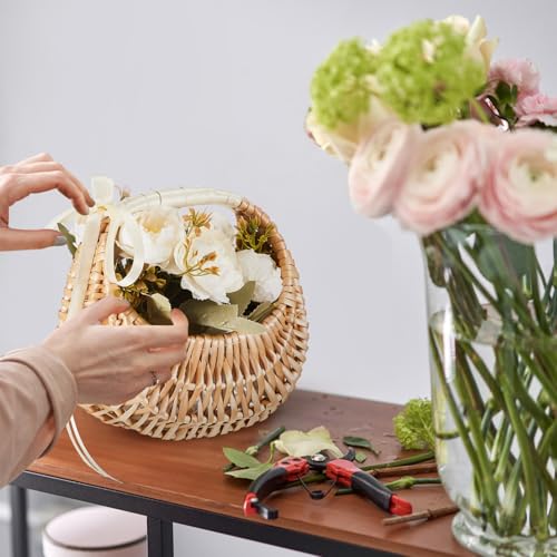 Taiyin Rattan Flower Girl Basket Small Half Moon Straw Wicker Basket with Handle Ideal for Wedding Flower Girl,Picnic,Garden Storage and Home Decor(White Ribbon) - style: White Ribbon