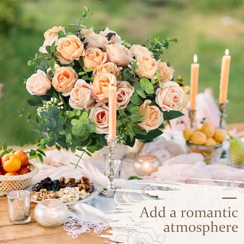 Zeyune 8 Pack 12 Inch Wedding Bouquets for Bride Bridesmaid Red Artificial Rose Bouquet Fake Silk Roses Flowers Bunches Bulk for Home Office Garden Parties(Champagne) - color: Champagne