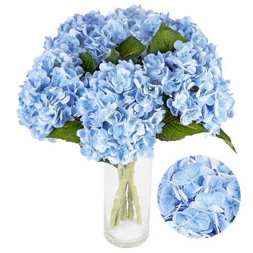 3Pcs Real Touch Artificial Hydrangeas 21" Latex Faux Hydrangea Flowers Stems for Vases, Wedding Centerpieces, Home Decor — Removable Heads,Blue - color: Blue