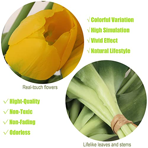 20pcs Artificial Tulip Flowers,16 Inch Real Touch Tulip Stems with Faux Leaves, Faux Tulips and Buds for Home Décor Centerpiece Ornament Wedding Bouquet,Yellow - color: Yellow