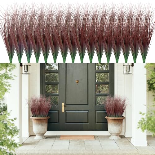48Pcs Artificial Grass Plants, Faux Shrubs Wheat Grass, Artificial Tall Grasses Fake Plants for Outdoor Decor,Artificial Greenery Stems Weed for Room Indoor Home Decor（Red） - color: Red, size: 48Pcs