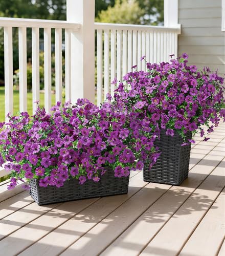 Ivydale Artificial Flowers for Outdoor 24 Bundles Fake Mums with Eucalyptus Leaves UV Resistant Silk Faux Daisy Flower Plant for Outside Home Porch Patio Window Box, Purple - color: Purple