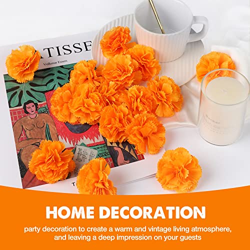 Hommtina 50 Pcs Marigold Flowers Silk Artificial Marigold Flowers, Mexican Flowers Decoration for Baby Shower Wedding Party Decoration Halloween Christmas New Year Decor - color: Orange