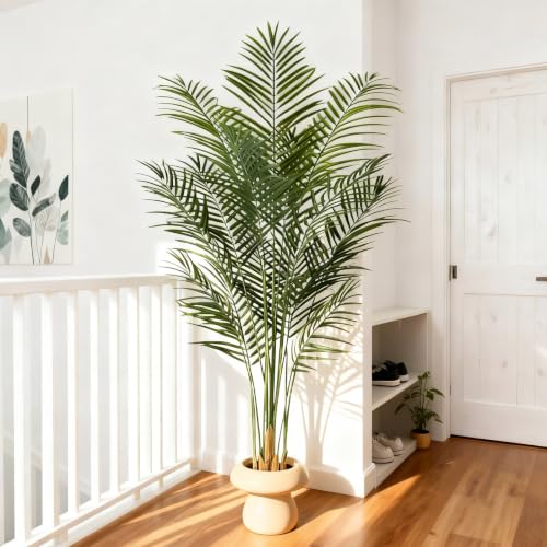 Artificial Areca Palm Plant 5.5Ft Fake Tropical Palm Tree Perfect Faux Dypsis Lutescens Plants in Pot for Indoor Outdoor House Home Office Garden Modern Decoration Housewarming Gift - size: 5ft 6in