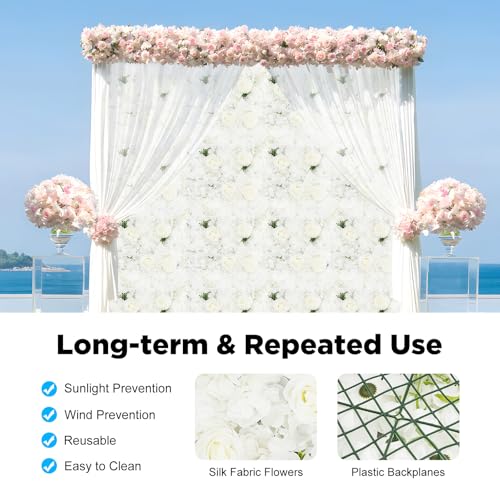 Flower Wall Backdrop 12 Pcs -15x15Inch Artificial Flower Wall Panels 3D Silk White Rose Floral Photography Background Floral Decoration Panels for Wedding, Event Party (White, 15 × 15") - color: White