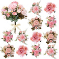 Bulk 12 Bundles Artificial Peonies Flowers, Silk Roses, Faux Dahlias & Chamomile in Hydrangea Bouquet for Vase Filler, Wedding Centerpiece, Home Party Decor