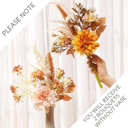 Joeabor Fake Flower Bouquet, Faux Flower Arrangement for Decorating Kitchens, Bedrooms, Bathrooms, Realistic Artificial Flowers Made of Silk & Plastic, Floral Decoration with Dahlia & Small Blossoms - color: Pink & Yellow