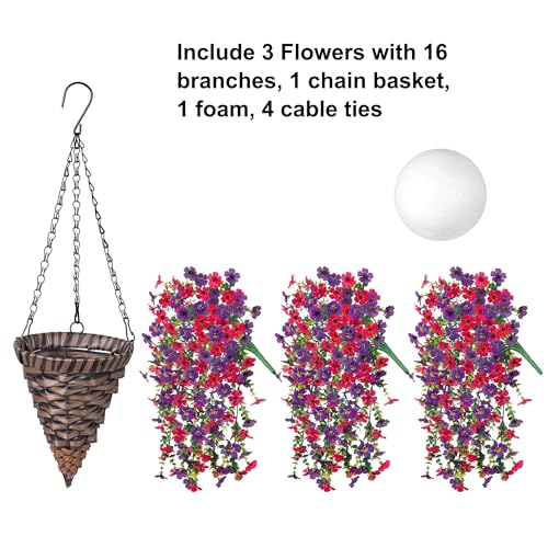 HyeFlora Artificial Hanging Flowers Basket for Outdoor, Fake Flowers Faux Plants Look Real for Yard Gardens Porch Patio Home (Darkpurple+Hotpink) - color: Darkpurple+hotpink