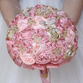 Handmade Wedding Flowers Bouquet Round Holding Bridal Bouquet Artificial Satin Roses Bunch for Bride Bridesmaid Wedding Quinceanera - color: Blush Pink, Light Salmon & Camel Brown, size: Medium (Dia. 8.7"/22cm)