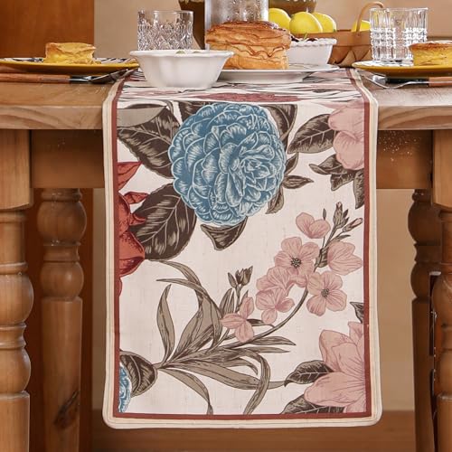 bilin gaier Linen Floral Table Runner 71 Inches Long,Vintage Rustic Farmhouse Blue and Red Flower Table Runners,Table Decoration for Coffee & Dining Table Home Party Kitchen.12 x71-Burgundyred - color: Burgundyred, size: 12"*71"