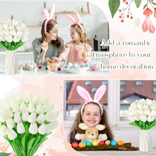 Lyrow 30 Pcs Tulips Artificial Bouquet Flowers Faux Tulips for Home Kitchen Wedding Decorations,Gift Idea for Easter Decor Mother's Day Birthdays(White) - color: White