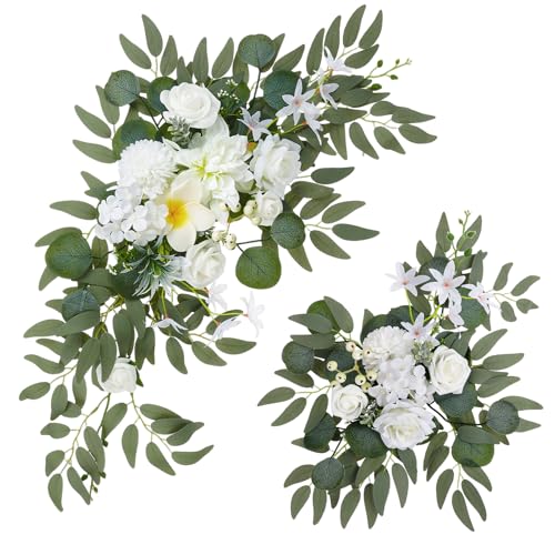 Wedding Arch Decorations 2 Pack - Reusable Artificial Hanging Flowers Floral Swag Greenery Garland for Wedding Welcome Sign Backdrop Bridal Ceremony Reception, Baby Shower - color: Yellow+white