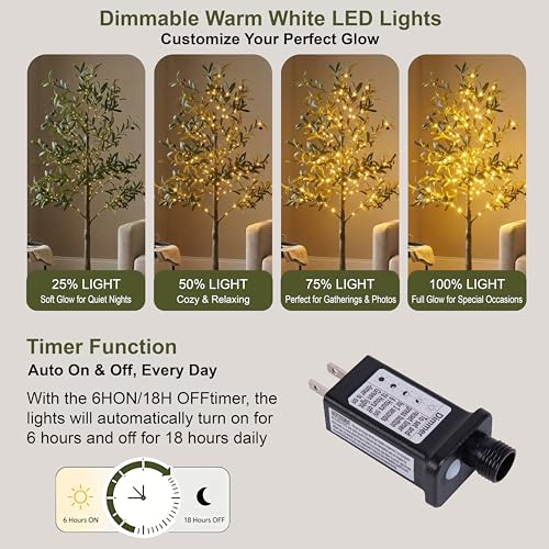 6FT Lighted Olive Tree 200 LED Artificial Fairy Lights Tree with Olive Fruit Faux Plant Tree for Decor Inside and Outside Home Patio Wedding Festival Christmas Decoration Warm White - color: Green