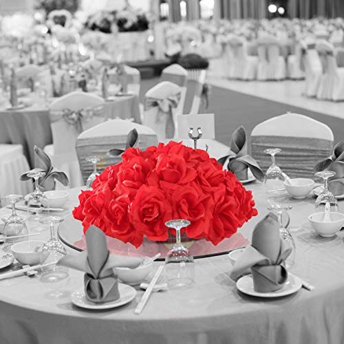 Larksilk Red Roses 50pcs Real Touch Faux Flowers for Wedding Centerpieces | Bulk red roses for centerpieces, garlands, and bouquets; real-touch artificial blooms with stems for wedding crafts - color: Red