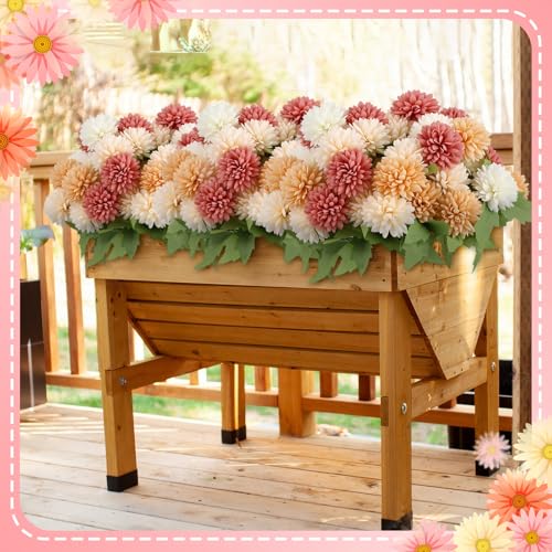 XunYee 12 Pcs Artificial Flowers for Outdoor Indoor Spring Faux Kiku Mum Fake Flowers Plants for Outside Garden Porch Window Patio Spring Chrysanthemums Bouquet for Vase Table Wedding Home Decor - color: Plain
