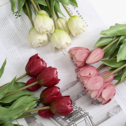 DILATATA 6 Pcs Artificial Tulips Flowers Pink Real Touch Fake Latex Tulips Flowers for Mother's Day 14" Faux Tulips Faux Flowers for Vase Centerpieces Home Wedding Bouquet - color: Latex Pink #6