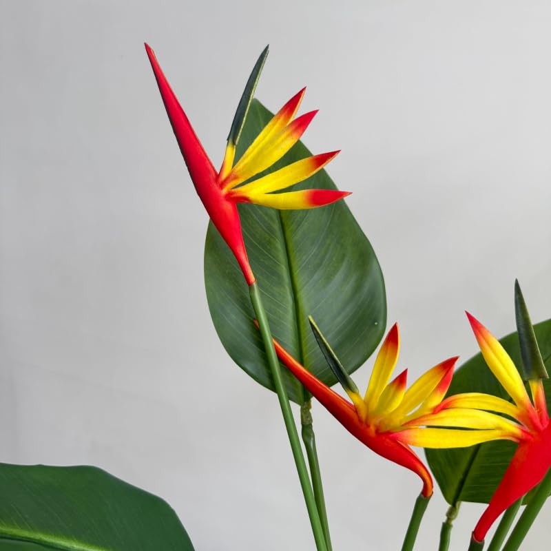 Medium Bird of Paradise 23 Inch,Artificial Flowers Outdoor UV Resistant No Fade Fake Plastic Plants,Flower Stem 5 mm,Artificial Flower Plants Small Flower Arrangement for Home Office 8 Pcs (Yellow)