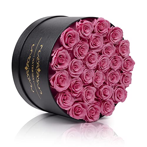 NATROSES Gifts for Her 27 Piece Forever Preserved Roses in a Box, Preserved Flowers for Delivery Birthday, Flowers Gifts for Mothers Day, Pink - color: Pink, size: 27 Roses