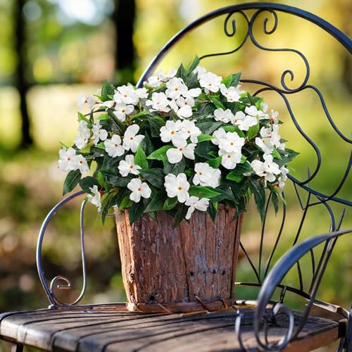 Fake Flowers Artificial Flowers for Outdoor，White Artificial Impatiens Bouquet Flowers for Outdoors，Spring Flowers Artificial Impatiens Outdoor Silk Fake Flowers Indoor Decor 4pcs(White) - color: White-4