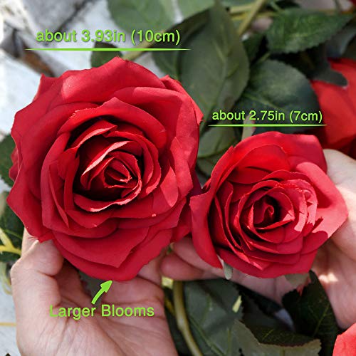 FiveSeasonStuff Classic Red Artificial Silk Roses Flower Garland, Bendable Hanging Vines (2pcs, 11ft) - color: Classic Rose Red