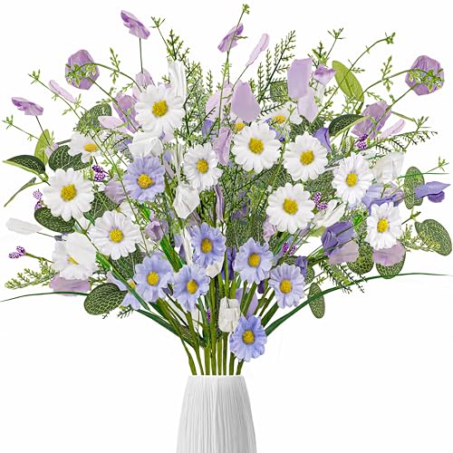 Yen Jean 8 Bundles Spring Artificial Fake Flowers Decor - Faux Silk Wildflower Bouquet Decorations for Home Vase Table Centerpieces