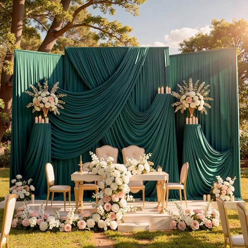 40ftx10ft Hunter Green Backdrop Curtains for Party Background, Wrinkle Free 8 Panels Silky Fabric Green Photo Backdrop Drapes Back Drop Cloth Drapery for Wedding Birthday Photography Decor - color: Hunter Green, size: 40ftx10ft