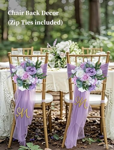 BLOSMON Purple Flowers Artificial for Decoration: 10 Pieces 9.5 Inch Fake Flower Ball Centerpieces for Wedding Tables - Lilac White Rose Lavender Fake Silk Kissing Floral Arrangements - color: Lilac Purple & White