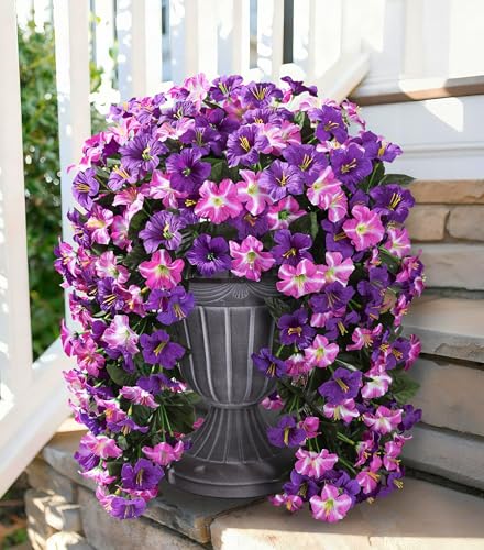 Ivydale Artificial Hanging Flowers for Outdoors, Faux Morning Glory 2Pcs UV & Fading Resistant Silk Flower for Porch Patio Balcony Planter Yard (Puple red) - color: Puple Red