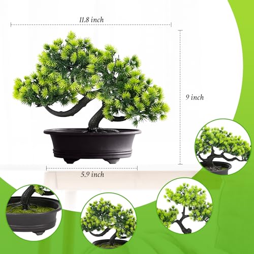 Artificial Bonsai Tree Fake Plants 3 POTS Artificial Plant Indoor Small Faux Juniper Decoration, Office Desk Shelf Bedroom Living Room Decor
