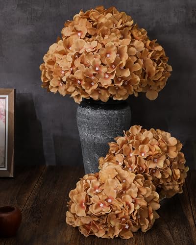 DuHouse Hydrangea Silk Flowers Artificial Hydrangea Heads with Stem Fake Flowers for Wedding Home Garden Centerpiece Pack of 6 (Coffee) - color: Coffee