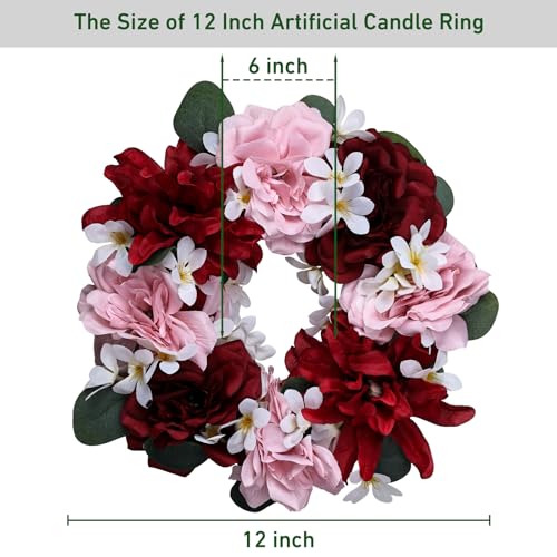 Artificial Flower Candle Rings - 6 Inch Inner Rose Floral Wreaths with Butterflies for Wedding Bridal Event Table Centerpieces Backdrop Decorations (Burgundy & Pink, 2 X Candle Rings) - color: Burgundy & Pink, size: 2 X Floral Wreaths