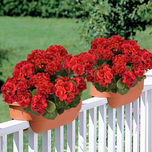 4Pcs Geraniums Artificial Flowers Realistic for Outdoors 14" Red Faux Silk Geraniums for Outdoors UV Resistant Fake Flowers for Planters Garden Home Kitchen Table Centerpieces Cemetery (Red) - color: Red