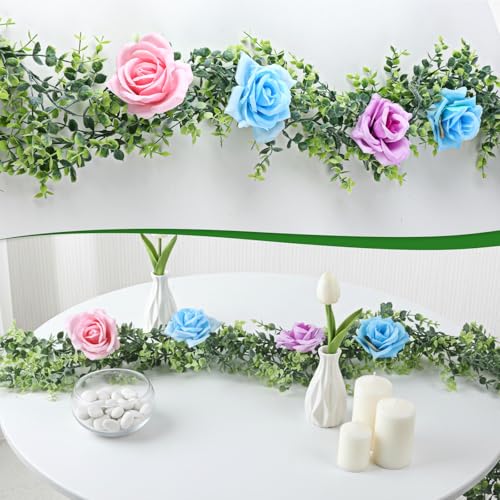 6 Pack Artificial Eucalyptus Garland, Fake Eucalyptus Greenery Garland Wedding Artificial Vines, 5.9 Feet/Strand Fake Hanging Plant for Table Festival Party Decoration