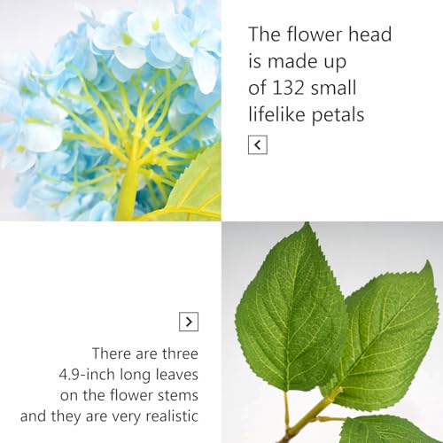 5 Pcs Hydrangea Artificial Flowers, Faux Silk Hydrangea with Stems, Fake Flowers for Wedding Bouquet Kitchen Home Office Party Tables Vase Outdoor Decor (Light Blue, 18.5 Inches) - color: Light-blue