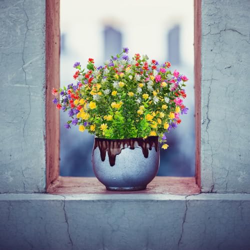 10PCS Artificial Eucalyptus Plants,Fake Boxwood Shrubs UV Resistant No Fade Faux Plastic Greenery for Wedding Bridal Bouquet Indoor Outdoor Home Garden Kitchen Office Table Vase(Mix Color) - color: Mix Colors