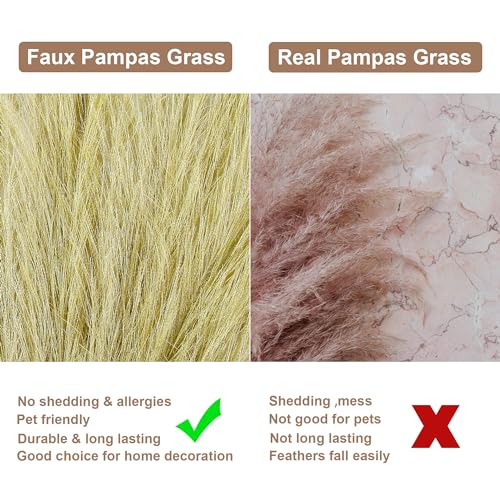 Golden Pampas Grass Small, 30 Pcs 17" Faux Pampas Grass Short Decor, Pompas Grass Flower Arrangement and Vase Filler for Boho Home Wedding Decoration - color: Golden, size: 17'' Tall
