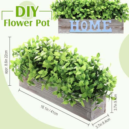 Lyrow 2 Pack 16 '' Artificial Eucalyptus Plants in Rectangular Rustic Wooden Planter Box Faux Potted Herb Plant Greenery Centerpiece for Cabinet Windowsill Table Shelf Wedding Decor (Whitewashed) - color: White, size: 16 ''