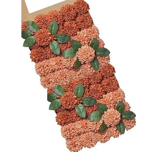 Artificial Flowers, 50pcs Artificial Rose for DIY Wedding Bouquets Centerpieces Arrangements, Terracotta Dahlia Flowers with Stems for Bridal Shower Party Home Decorations - color: Terracotta Dahlia, size: 50pcs