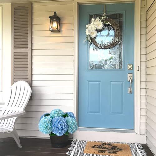 JINWOE Lake Blue Faux Hydrangea Flowers, 4Pcs 22" Large Lifelike Silk Artificial Hydrangeas, Full Fake Flowers for Bouquet Table Centerpieces Outdoor Wedding Indoor Home - color: Lake Blue