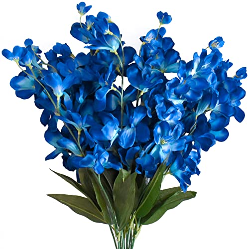 26.7'' Artificial Orchid Stems, 12Pcs Blue Silk Turquoise Orchids Flowers for Wedding Bridal Bouquet Boutonniere Wreath Table Centerpiece Outdoor Decor - color: Blue