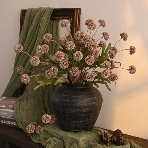 Waipfaru 10pcs Fake Silk Pompon Mum Artificial Flowers, Bulk Faux Mini Chrysanthemums, for Centerpieces Wedding Fillers Champagne Arrangements, No vase, Brown - color: Brown