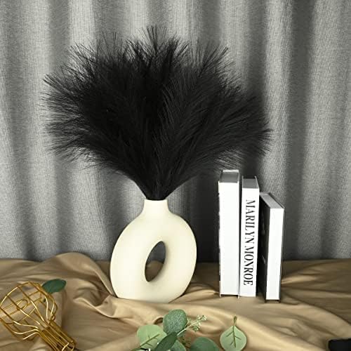 U-LIAN 12Pcs Black Faux Pampas Grass, Fake Fluffy Pompas Floral 24 Inches Bendable, With 36 Branched Stems, Exquisite Home And Wedding Boho Decor, Artificial Flower Dried Plants For Vase - color: Black, size: 24"-12 PCS