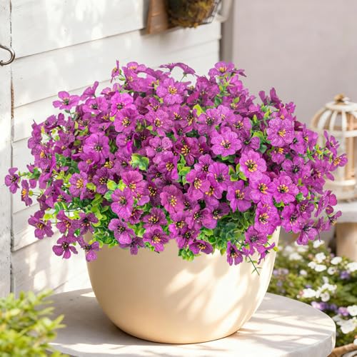 Artificial Flowers for Outdoors Decoration for UV Resistant Silk,16 Bundles | Artificial Violet Flowers for Outdoor Decor, Realistic Fake Plants for Porch,Garden,Window Box,All Purple - color: Purple