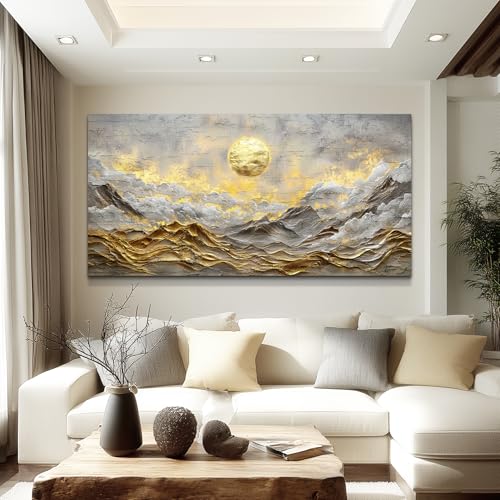 ZUITINGHUA Canvas Wall Art For Living Room Large Wall Decor For Office Bedroom Decorations Mountain Landscape Pictures Golden Moon Painting Artwork Room Wall Mural Aesthetic Home Decor 30x60 In - color: Golden Moon Mountain, size: 60"L x 30"W