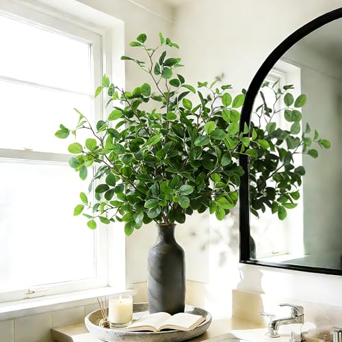 Uieke 8Pcs 37" Faux Eucalyptus Stems, Artificial Plants Indoor Lifelike Silk Plastic Plants for Spring Decoration, Faux Greenery Stems for Wedding Kitchen Home Decor - color: Green, size: 8