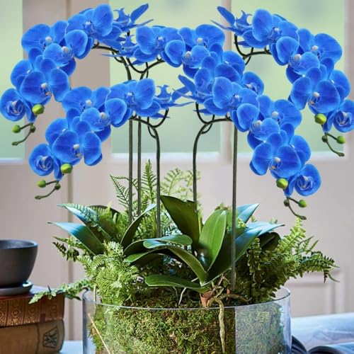 27" Artificial Orchid Stems, Set of 6 Pcs Artificial Touch Orchid Artificial Phalaenopsis Flower Plants Home Wedding Decoration (Blue)