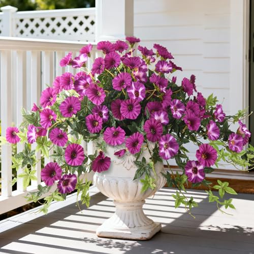 Artificial Fake Flowers Hanging Plants for Outdoor Spring Summer Decoration, 2Pcs Faux Petunias Realistic Silk Flower UV Resistant No Fade for Home Outside Garden Balcony Yard Porch Indoor (Fuchsia) - color: Fuchsia