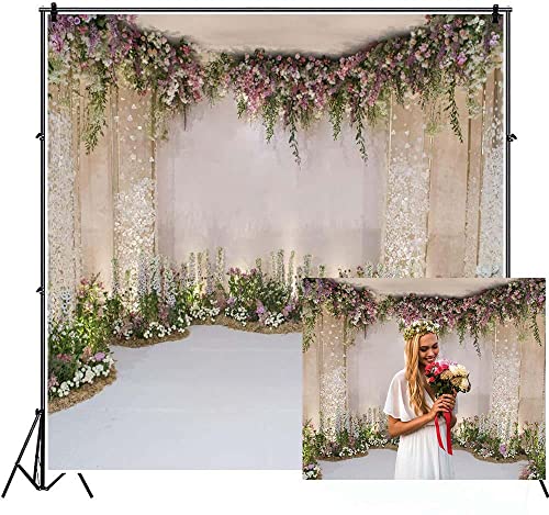 AOFOTO 7x7ft Wedding Backdrop Romance Archway Bridal Shower Flowers Wall Curtain Cradle Ceremony Banner Background for Photography Vinyl Anniversary Birthday Party Decoration Photoshoot Studio Props - size: 7x7ft